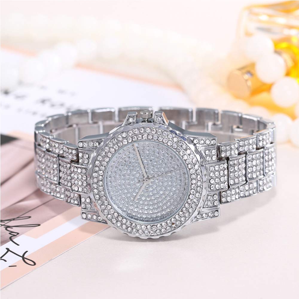 ManChDa Damen Armbanduhr Luxus Volle Kristall Diamanten Bling Bling Edelstahl Uhren Damen Quarzuhr für Frauen Klassische Mode Romantische Armbanduhr