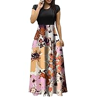 Large Size Dress Womens Loose Ethnic Print Short Sleeve Classic Ladies Round Neck Floral Printting Trendy Maxi Dresses