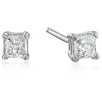 Amazon Collection 10k Gold Princess Diamond Stud Earrings