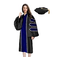 Unisex Deluxe Doctoral Graduation Gown and Doctoral Tam 8 Sided Package with Gold Piping Doctoral Regalia