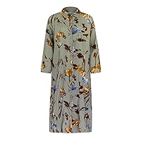 Plus Size Women Boho Floral Button Down Shirt Dress with Pockets Summer Long Sleeve Lapel Trendy Casual Tunic Dress