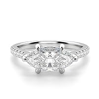 Kiara Gems 3 Carat Marquise Diamond Moissanite Engagement Ring, Wedding Ring, Eternity Band Vintage Solitaire Halo Hidden Prong Setting Silver Jewelry Anniversary Promise Ring Gift