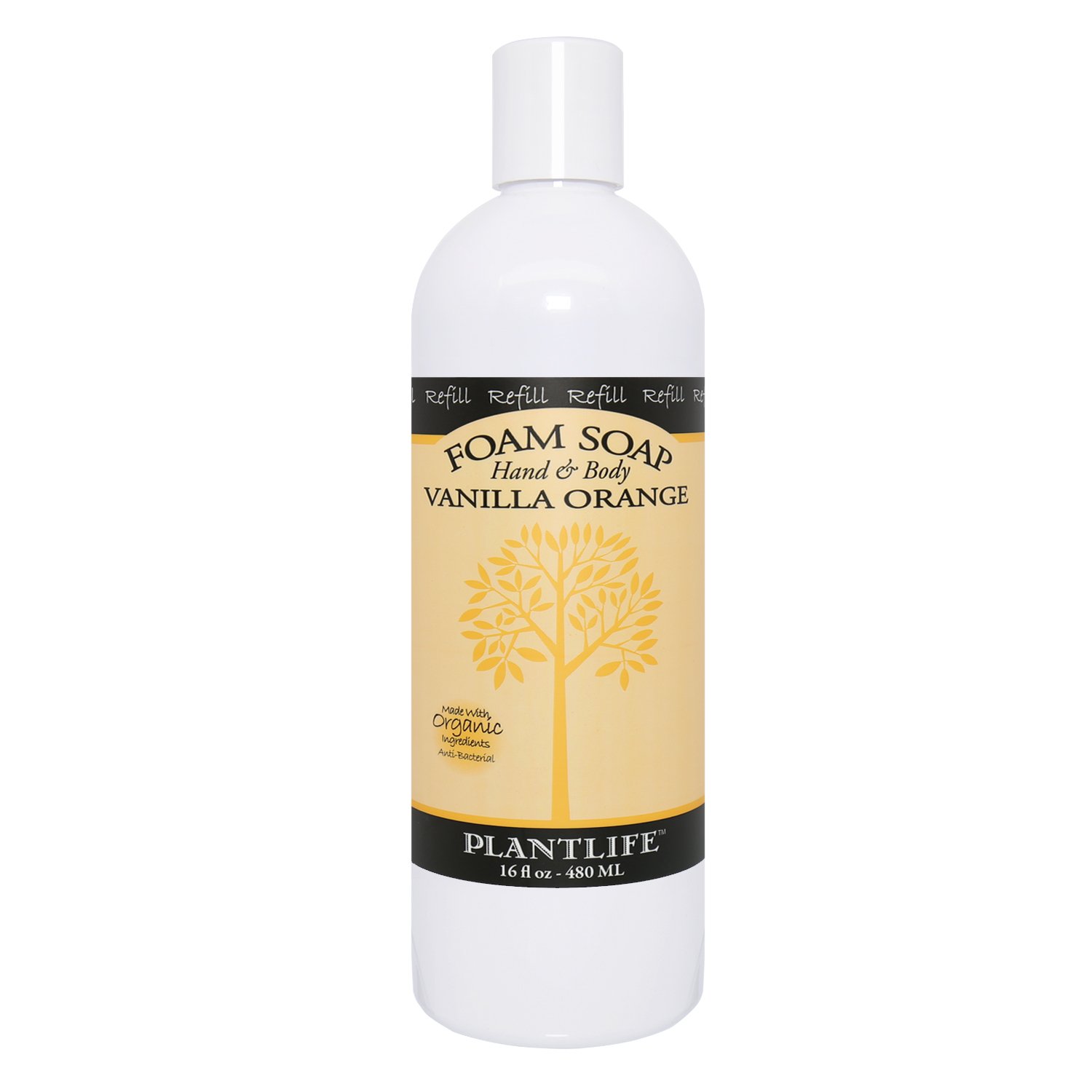 Plantlife Vanilla Orange Foam Soap Refill - Gentle, Moisturizing, Plant-based Foam Soap for All Skin Types - Ideal for use as a Hand & Body wash, Shaving Cream, and Foaming Fun for Kids - Made in California 16 oz