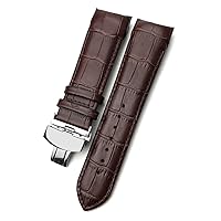 22mm 23mm 24mm Curved End Watchband fit for T035617 Cowhide Watch Strap Clasp Bracelets Men (Color : Brown Silver, Size : 24mm)