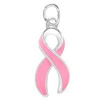 Pink Ribbon Charm in Ribbon, Heart, and Round-Shaped for Breast Cancer Awareness - Perfect for Jewelry Making, Bracelets, Necklaces, DIY Projects, Support Groups, Fundraisers and More!