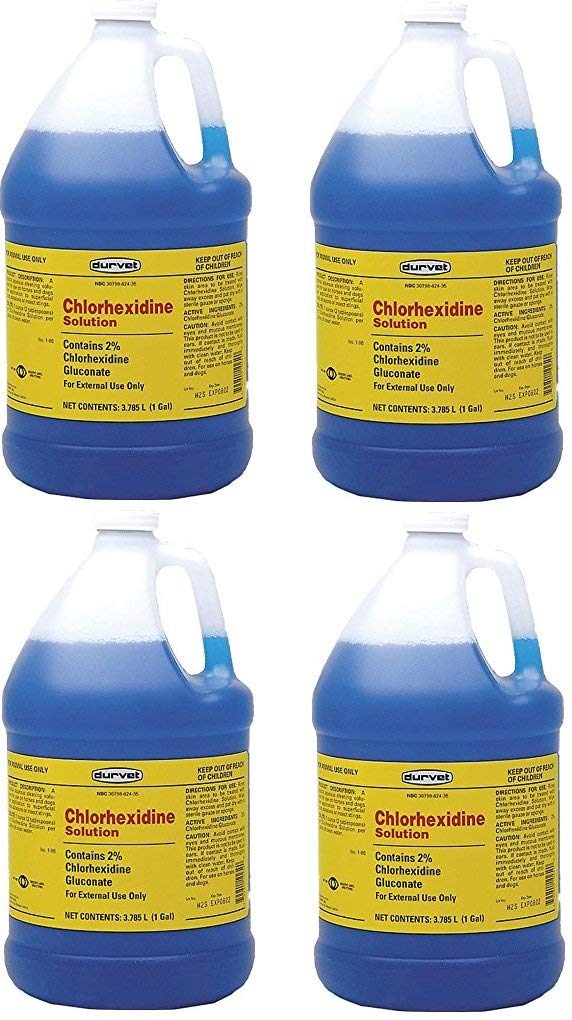 Durvet 4 Pack of Clorhexidine Solution for Horses and Dogs, 1 Gallon Each, for Superficial Cuts and Insect Stings
