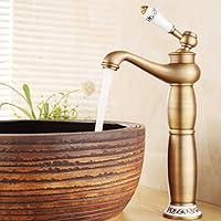 YI YA YA - Gold faucet Hot and cold European faucet Full copper bathroom height blue and white porcelain countertop Gilded antique faucet