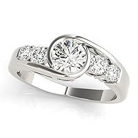 14K White Gold Fn 1.5 Ct Round Cut Sim Diamond Bezel Set Bypass Engagement Ring