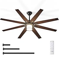 Amico Ceiling Fans with Lights, 66'' Indoor/Outdoor Black Ceiling Fan with Remote Control, Reversible DC Motor, 8 Blades, 3CCT, Dimmable, Noiseless, Vintage Ceiling Fan for Bedroom, Farmhouse