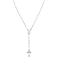 Miabella 925 Sterling Silver or 18Kt Yellow Gold Over Silver Italian Rosary Bead Cross Y Necklace Chain for Women