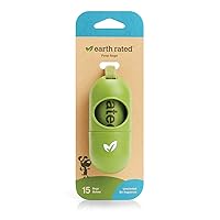 Earth Rated Dog Poop Bags Dispenser, Dog Poop Bag Holder Includes 1 Roll of 15 Unscented Eco-friendly Poop Bags (ERT00037)