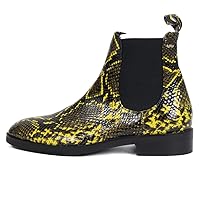 Peppe Banello - Handmade Italian Mens Color Yellow Ankle Chelsea Boots - Cowhide Embossed Leather - Lace-Up