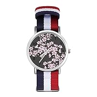 Japanese Blossom Trees Printed Quartz Watches Fashion Arabic Numerals Wrist Watch with Adjustable Strap for Men Women