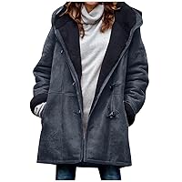 Plus Size Winter Coats for Women 2024 Warm Sherpa Fleece Lined Distressed Jackets Hooded Parka Faux Suede Pea Coat Outerwear
