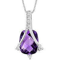 PEORA 14 Karat White Gold Cushion Cut 1.89 Carats Amethyst Pendant with Genuine Diamonds