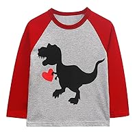 Baby Boys Valentine's Day Shirts Raglan T-Shirts Toddler Tractor Baseball Dinosaur Tee for Kids 2-7 Years