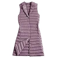 Flygo Women's Mid Long Down Vest Lightweight Padded Quilted Puffer Jacket Outwear