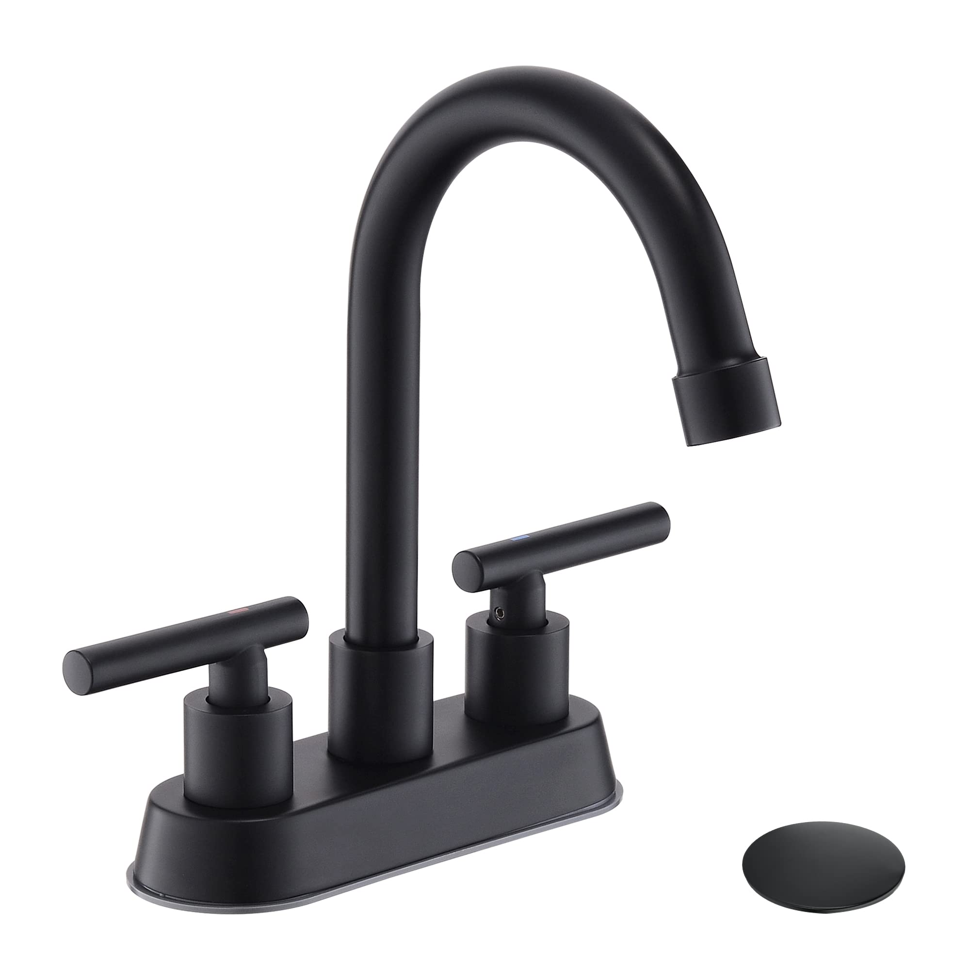 YardMonet Black Bathroom Faucets, 2 Handle Bathroom Sink Faucet, 4-Inch Centerset Bathroom Sink Faucet with Pop Up Drain and Water Supply Lines Bathroom Faucet Black