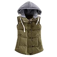 Women's Winter Warm Hooded Vest Thick Puffer Padded Sleeveless Outerwear Casual Drawstring Sweat Vests With Pockets