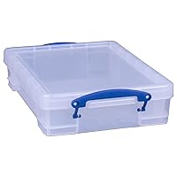 Really Useful Box 4C Plastic Stackable Storage Container with Snap Lid and Built In Clip Lock Handles for Home and Office Organization, Clear