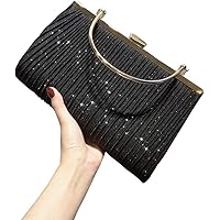 Evening Clutch Bag Prom Party Handbag Purse, Women Evening Bag Retro Glitter Sequin Chain Handle Handbag Glitter Crossbody Bag Party Banquet Purse Black (Color : Black)