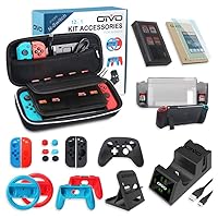 All in One Switch Accessories Bundle,OIVO Kit with Carry Case, Joy-con Controller Charging Dock,Switch Playstand,Game Case,Protective Case,Screen Protector,Grip and Steering Wheel for Nintendo Switch