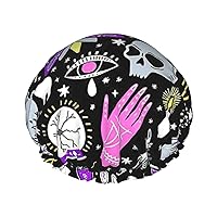 Magic Witch Witchcraft Bohemian Drawing Print Double Layer Waterproof Shower Cap, Suitable For All Hair Lengths (10.6 X 4.3 Inches)