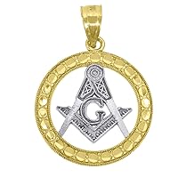 10k Two tone Gold Mens Women Textured Freemason Masonic Charm Pendant Necklace Measures 22.1x15.60mm Wide Jewelry for Men