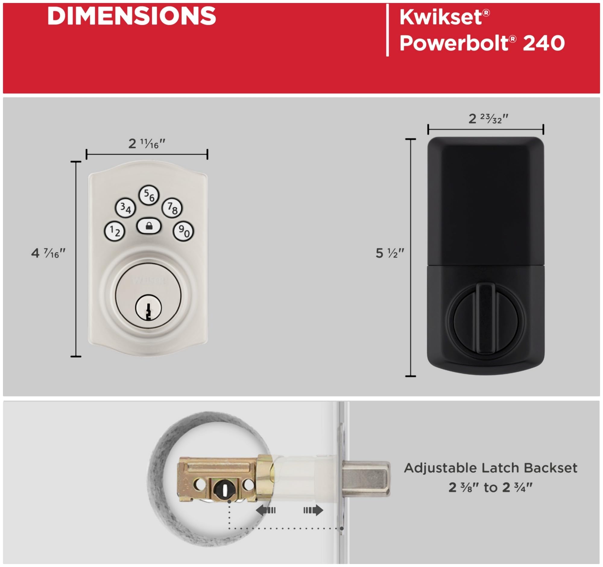 Kwikset 9240TRL-L03 Traditional Powerbolt Electronic SmartCode Deadbolt with RCAL Latch and RCS Strike Lifetime Brass Finish