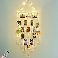 Homecor Hanging Photo Display Wall Decor, Macrame Wall Hanging Boho Room Bedroom Decor, Picture Frame Collage Board with Light 30 Clip, Christmas Teenage Teen Girl Gifts Ages 10 11 12 13 14 Years Old