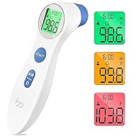 Forehead Thermometer for Adults and Kids, Digital Infrared Thermometer for Home with Fever Alarm, FSA HSA Eligible,1s Reading and 3-Color Indicator, No-Touch, Accurate (White)