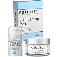 Caffeine Infused Coffee Eye Lift Cream and Neck Firming Cream for Tightening & Lifting Sagging Skin and V Shaped Slimming Face Mask Bundle