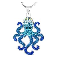 Sterling Silver Austrian Crystal Octopus Pendant Necklace Blue, 18