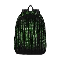 Green Number Binary Print Canvas School Backpack, Bookbag Laptop Backpacks, Travel Hiking Backpacks
