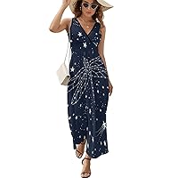 Dragonfly Constellations and Stars Women Sleeveless Maxi Dress Long Loose Funny