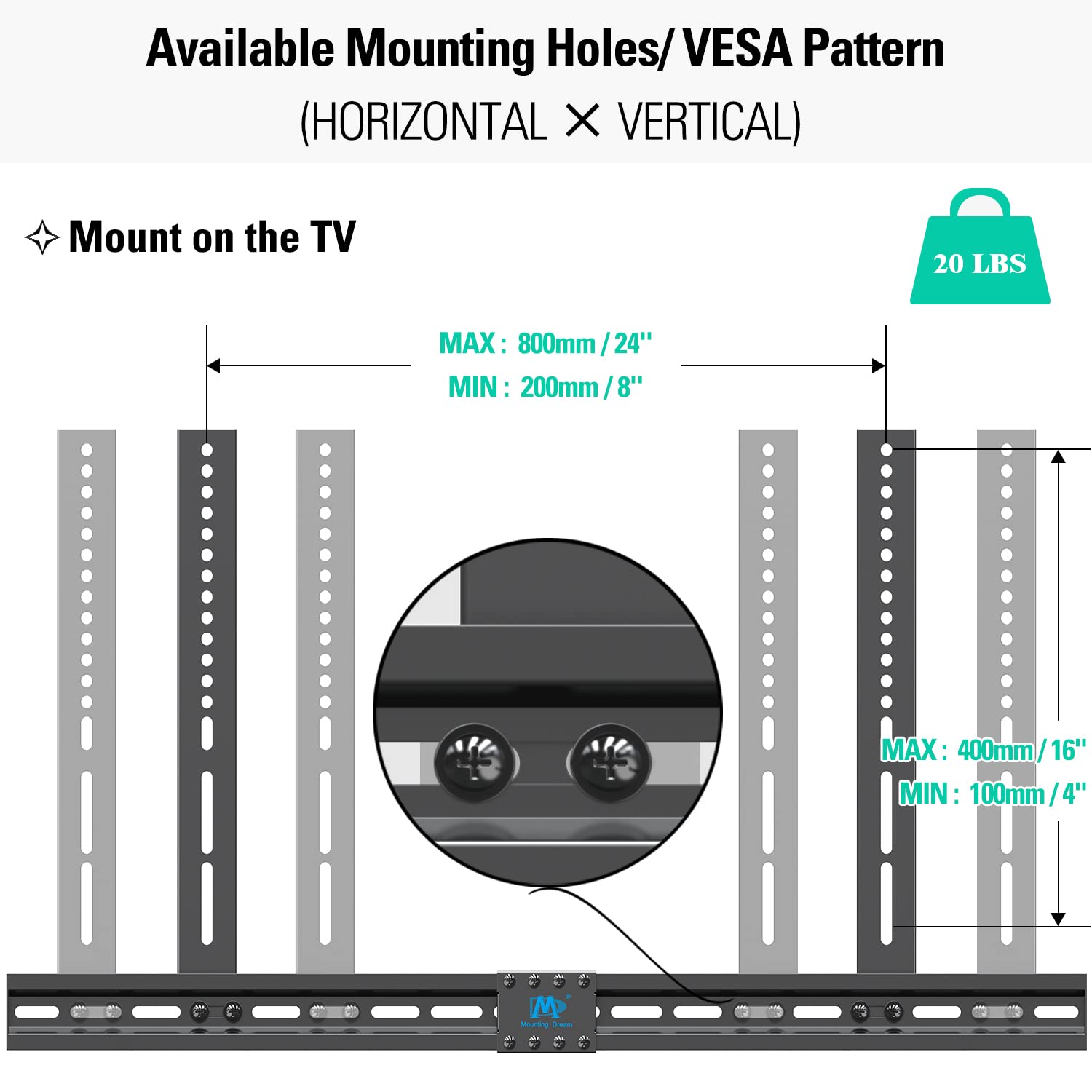 Mounting Dream MD2298-XL Full Motion TV Wall Mount TV Bracket for Most 42-90 Inch TV and MD5425 Soundbar Mount Sound Bar TV Bracket with Holes/Without Holes