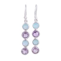NOVICA Handcrafted .925 Sterling Silver Amethyst Chalcedony Dangle Earrings Blue from India Birthstone [1.7 in L x 0.3 in W x 0.1 in D] 'Trendy Orbs'