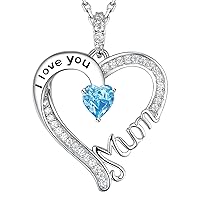 GinoMay Mothers Day Jewellery Gifts I Love You Mum Necklace March Birthstones Jewellery Aquamarine Necklace and More Stones Jewellery for Mum Birthday Gifts Sterling Silver Mothering Sunday