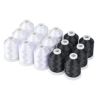 Simthread Machine Embroidery Thread with Storage Box Polyester 20 Options 15 Spools Set for Embroidery Sewing Machine (9 White + 6 Black)