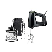 Braun Electric Hand Mixer, 9-Speed, Lightweight with Soft Anti-Slip Handle, Accessories to Beat & Whisk, Dough Hooks to Knead, 2-Cup Chopper & Storage Bag, Black