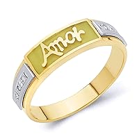 Men's Solid 14k Two 2 Tone White and Yellow Gold Polished CZ Cubic Zirconia Green Enamel Amor Wedding Band