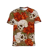 Mens Cool-Graphic T-Shirt Funny-Tees Novelty-Vintage Short-Sleeve Skull Flowers Hip Hop: Youth Boyfriend Unique