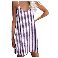 Summer Dress with Pockets Long,Dress Striped Camisole Sexy Women's Knee-Length V-Neck Lightweight Loose Women's