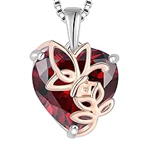 YL Rose Heart Necklace for Women 925 Sterling Silver cut 12 Birthstone Cubic Zirconia Butterfly Pendant Neckalce Jewellery Gifts for Her Wife Girlfriend