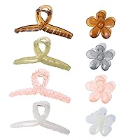Hair Claw Clips,4pcs Large Butterfly Hair Clips and 4pcs Flower Claw Clips Jelly Clip Larger Size Hair Clip for Women Hair Accessories for Thin Thick Hair