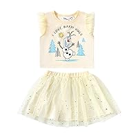 Disney Frozen Princess Girls 2 Piece Outfit Short Sleeve T-Shirt and Cake Skirt Birthday Party Outfit