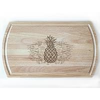 Tropical Pineapple Design on White Beech Cutting Board, Detailed Laser Engraving, Perfect for Summer Kitchens