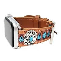 Emulily Compatible with Apple Watch Brown Leather Band 38/40 mm Western Boho Squash Blosssom (Turqouise)