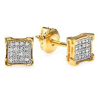 0.10 Carat (ctw) 18K Yellow Gold Plated 925 Sterling Silver Round Diamond Square Shape Mens Stud Earrings