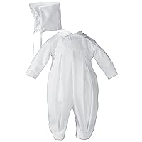 Pleated Boys Christening Baptism Coverall with Embroidered Shamrock Cluster and Hat